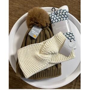 West Loop Women's Keep Cozy Winter Bundle + Pom Beanie Sherpa NWT
